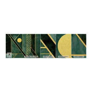 Amostra de papel de parede Premium Canvas - A dinâmica do ouro e do azul - Abstração, Pedaço, Padrão Geométrico - 100x30 cm