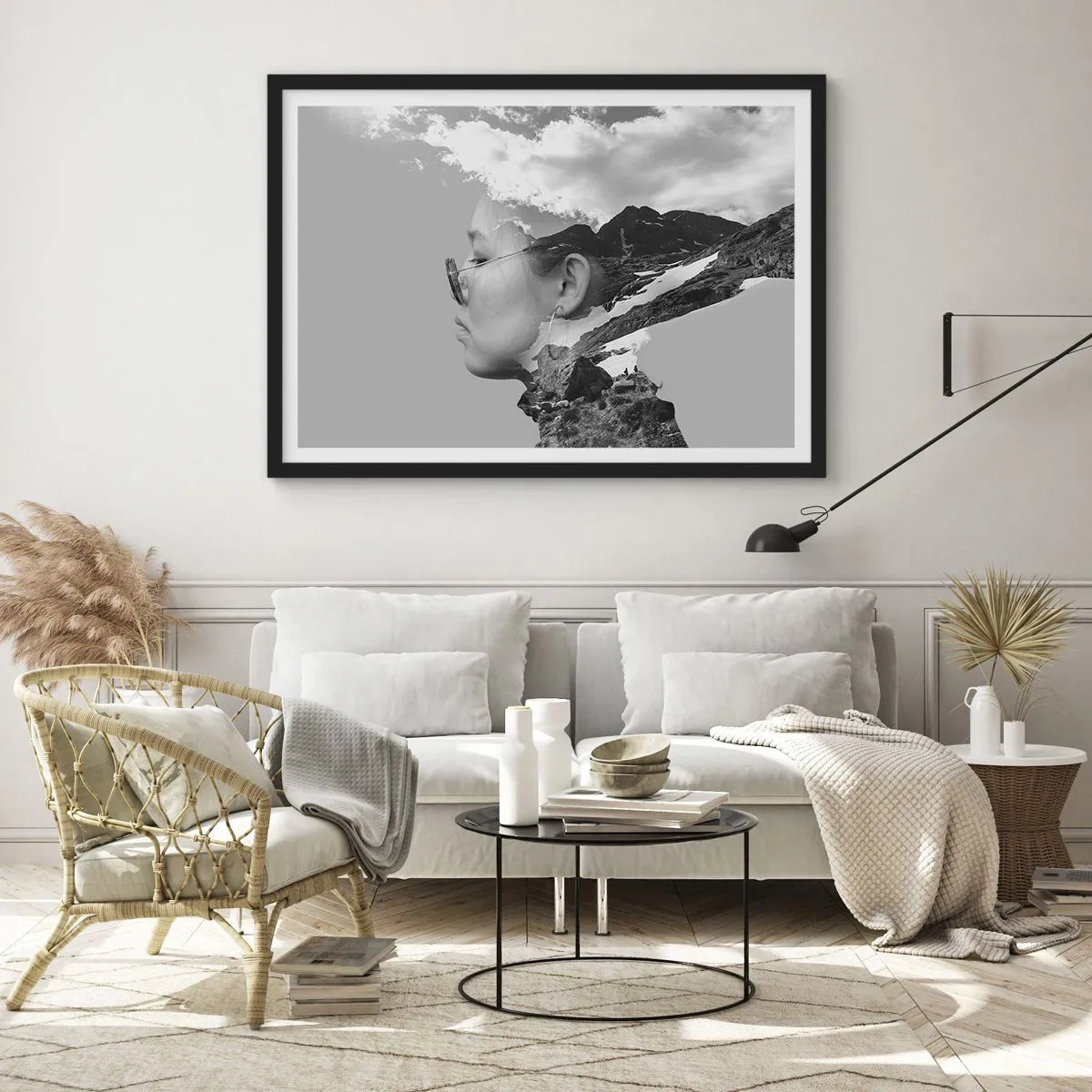 Pôster com moldura preta - Retrato das montanhas e da nuvem - 100x70 cm