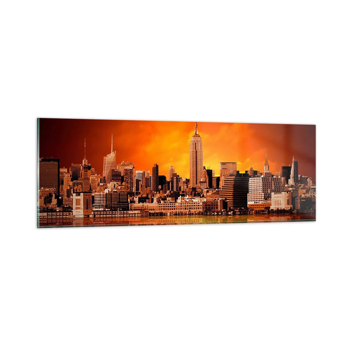 Quadro em vidro - Panorama metropolitano em amarelo e bronze - 90x30 cm