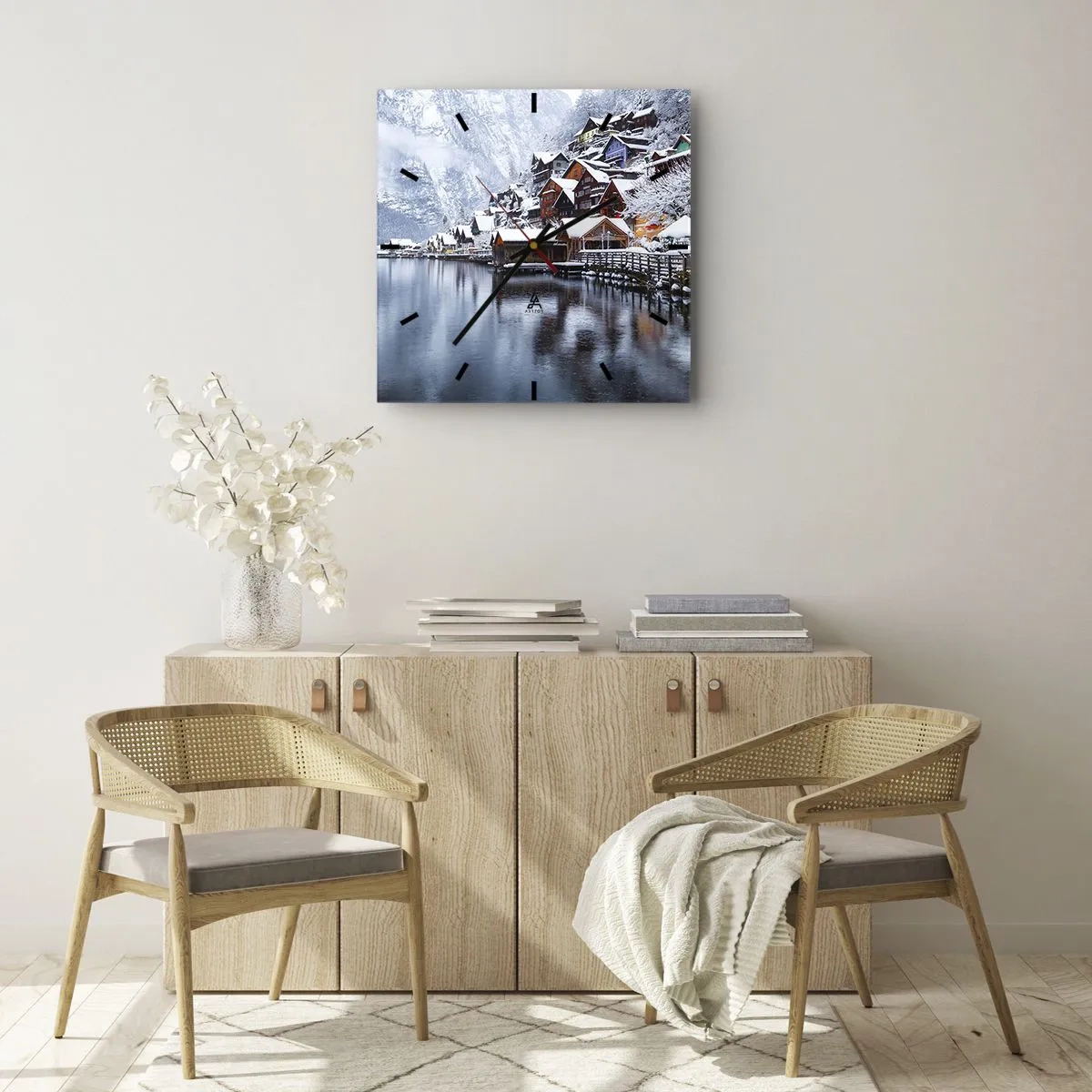 Relógio de parede - Relógio em vidro - Na decoração de inverno - 40x40 cm