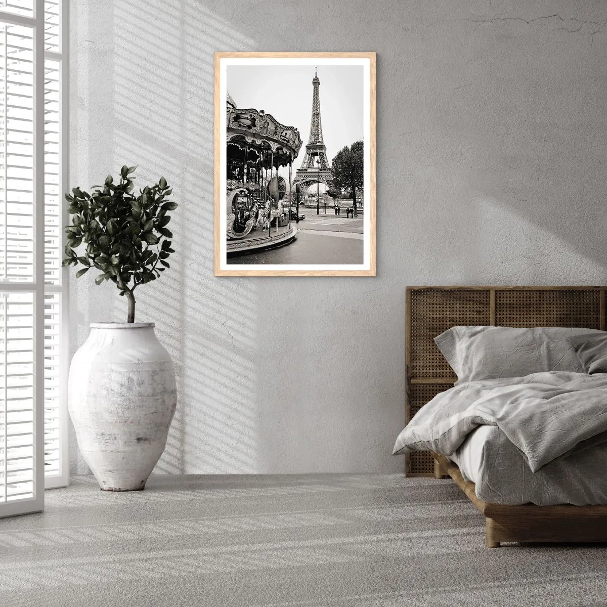 Pôster com moldura de carvalho claro - Pensar em diversão é pensar em Paris - 50x70 cm