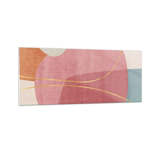 Quadro em vidro - Composição pastel com fio dourado - 100x40 cm