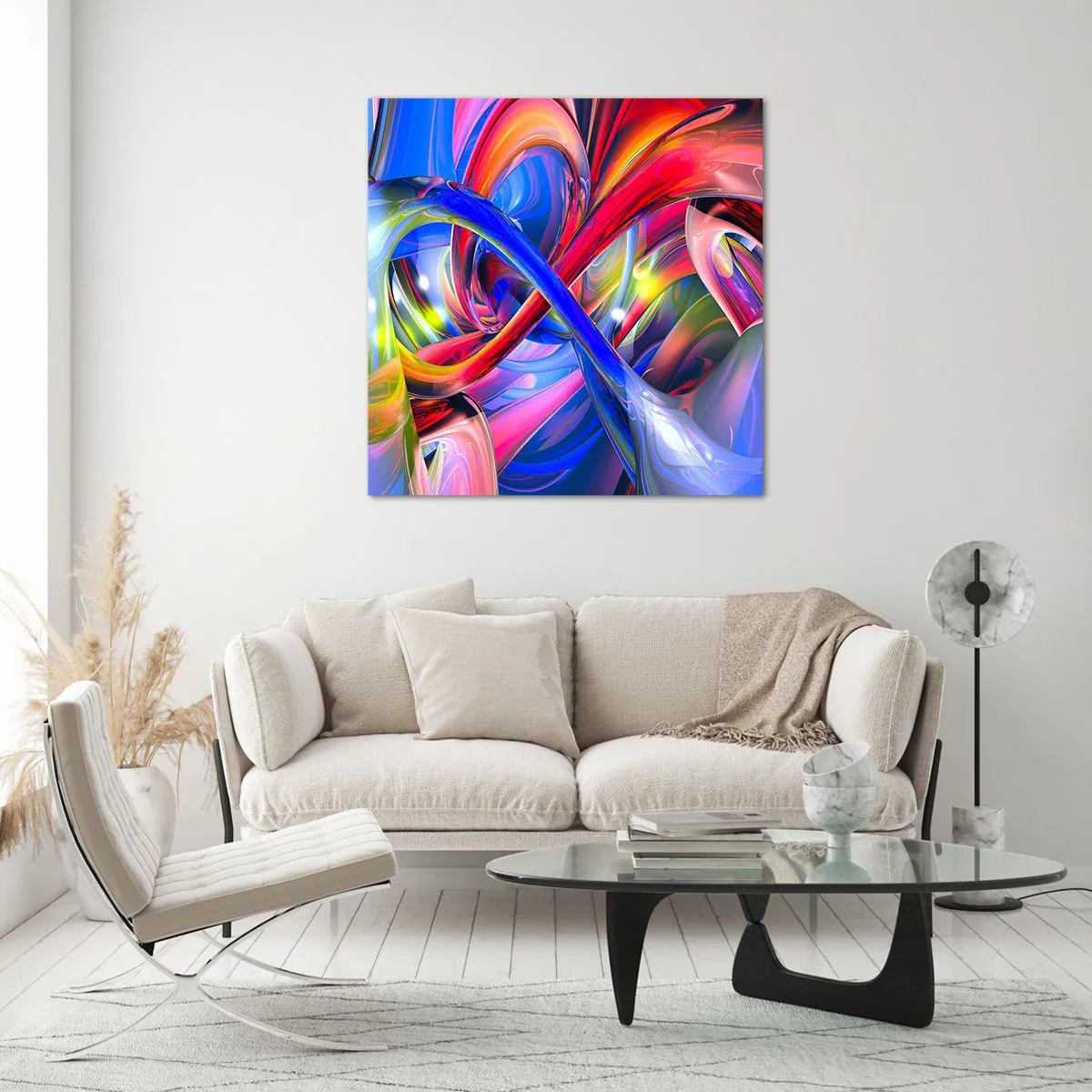 Quadro em vidro - Dança das cores - 30x30 cm