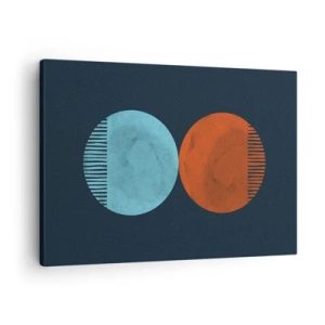 Quadro em tela - Design minimalista de duas rodas em azul e laranja - 70x50cm - Apenas geometria? - Decoração de parede moderna para a sala de estar e quarto ARTTOR
