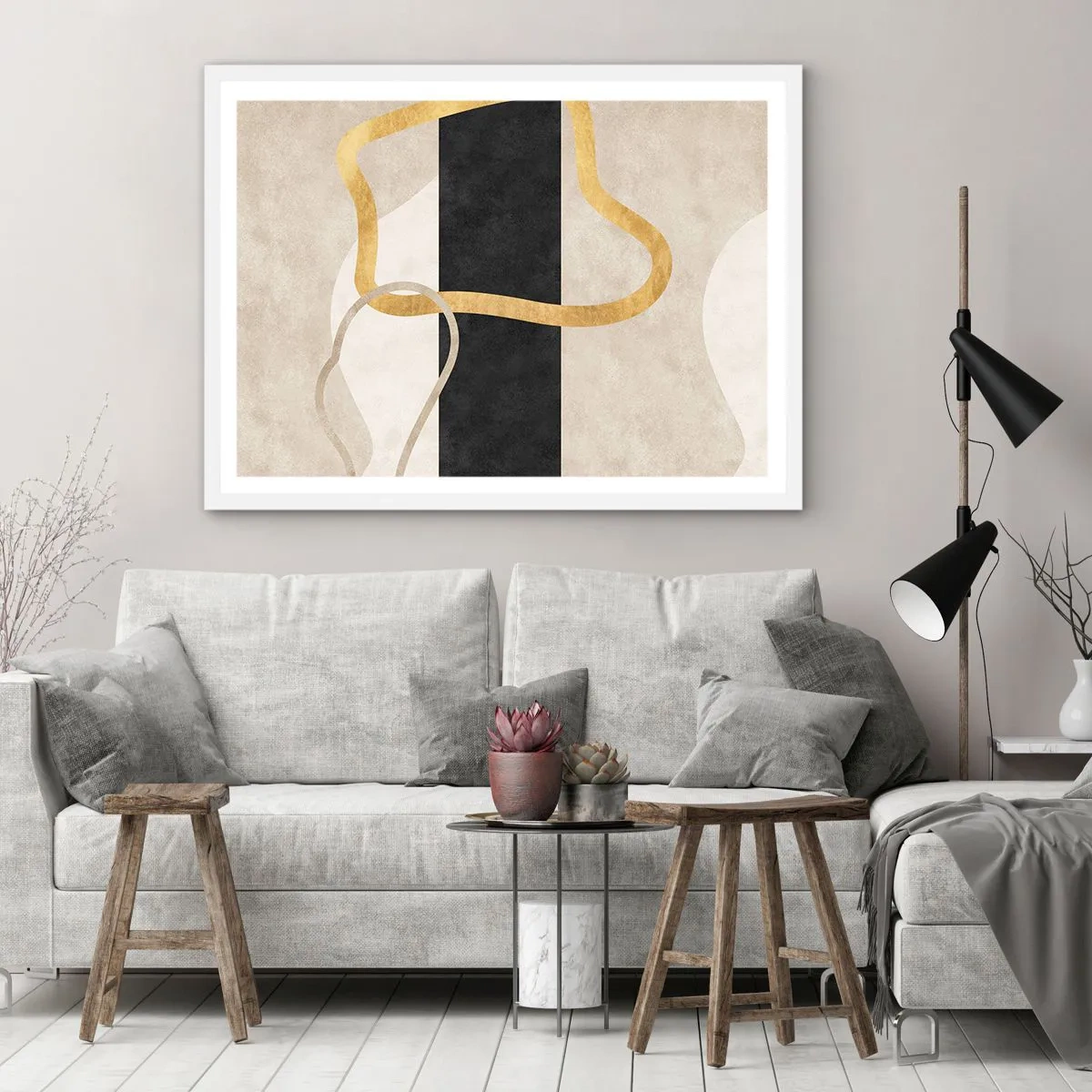 Pôster em moldura branca - Formas em loop - 100x70 cm