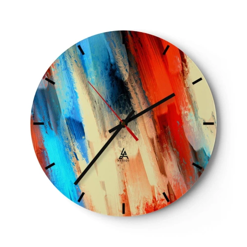 Relógio de parede - Relógio em vidro - Pinceladas abstratas em tons quentes e frios - 30x30cm - Cascata de cores - Decoração de parede moderna para a sala de estar, cozinha e quarto ARTTOR