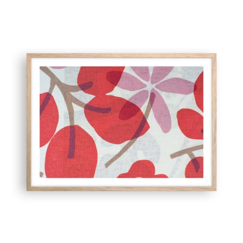 Pôster com moldura de carvalho claro - Arranjo de flores em rosa - 70x50 cm