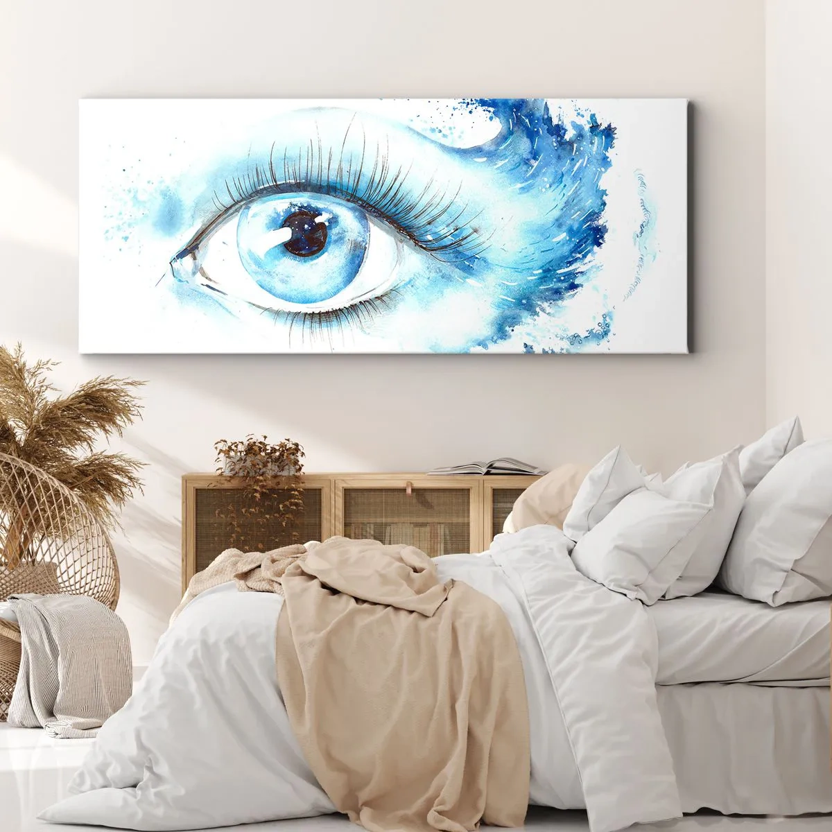 Quadro em tela - Mergulho no olhar azul - 160x50 cm