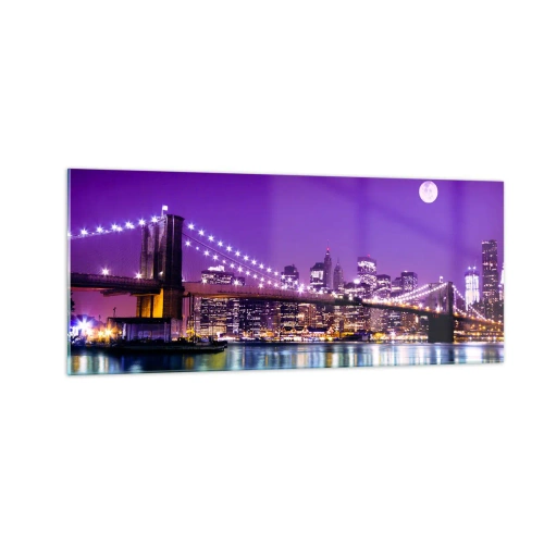 Quadro em vidro - Luzes de uma grande cidade em roxo - 100x40 cm