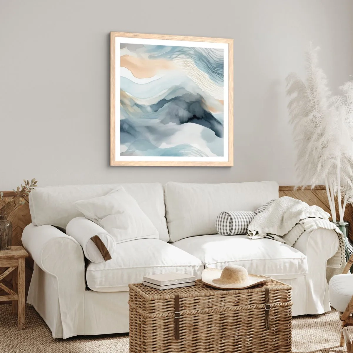 Pôster com moldura de carvalho claro - Abstração nevada e nebulosa - 40x40 cm