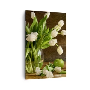 Quadro em tela - Suculentas e frescas em verde e branco - 80x120 cm