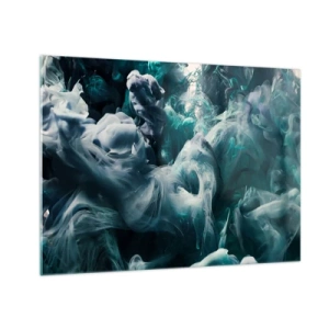 Quadro em vidro - A dança das tintas na água cria formas abstratas - 70x50cm - Movimento de cores - Decoração de parede moderna para a sala de estar e quarto ARTTOR