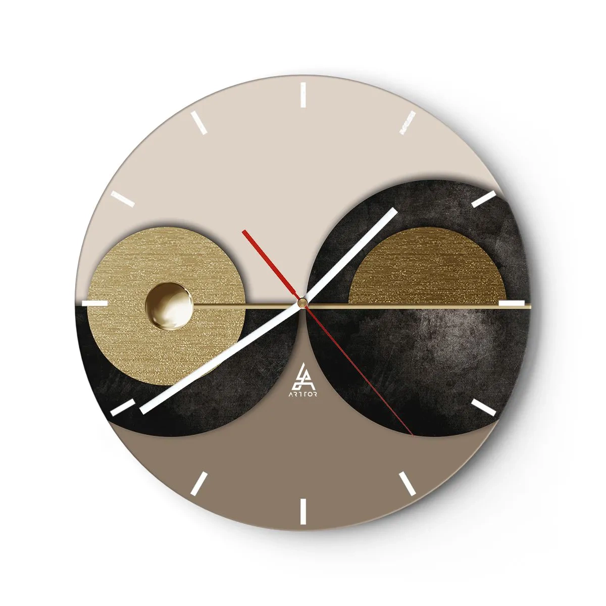Relógio de parede - Relógio em vidro - Uma composição moderna com círculos geométricos - 30x30cm - Variações ao redor do círculo - Decoração de parede moderna para a sala de estar, cozinha e quarto ARTTOR