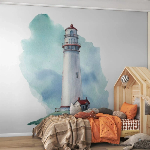 Papel de Parede Premium Sand - A gentil irmã do azul - Farol, Beira-mar, Desenho - 100x70 cm