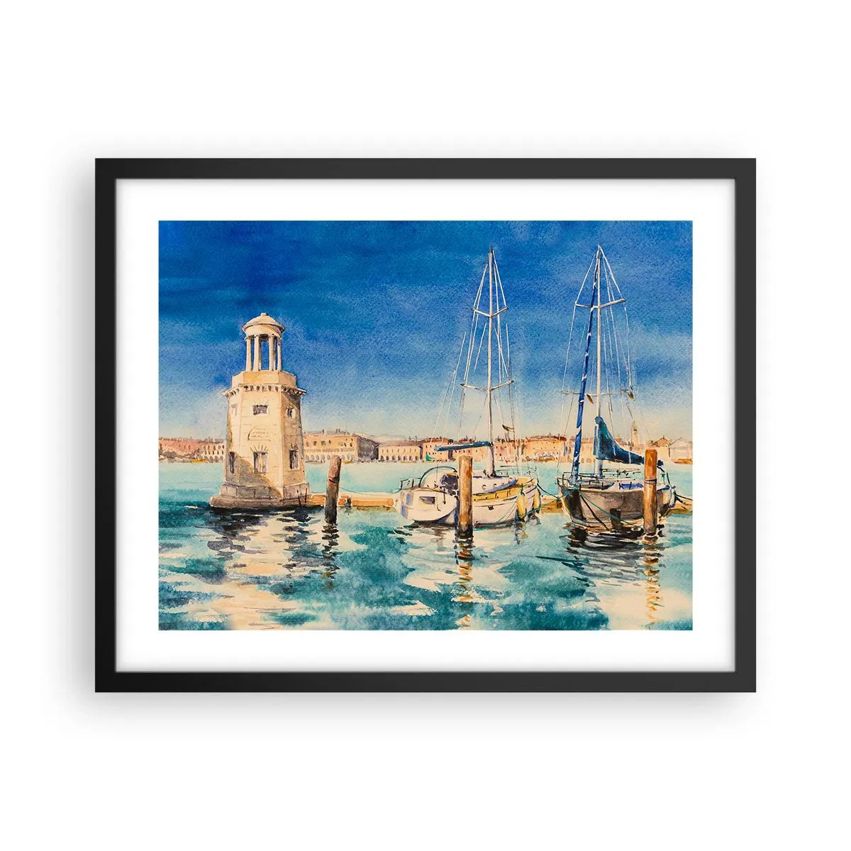 Pôster com moldura preta - Lagoa ensolarada - 50x40 cm