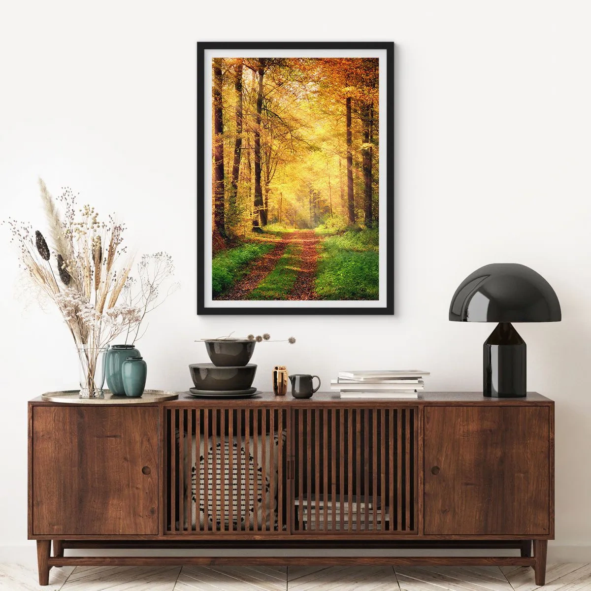 Pôster com moldura preta - Silêncio dourado da floresta - 30x40 cm