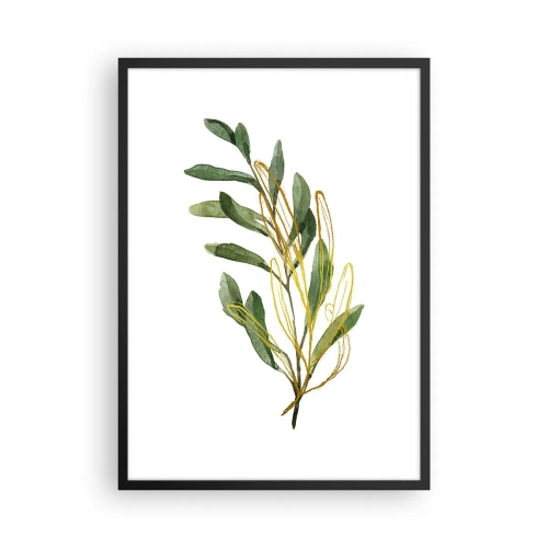 Pôster com moldura preta - Ramo de aquarela com delicados detalhes dourados - 50x70cm - Tudo que é bom - Decoração de parede moderna para a sala de estar e quarto ARTTOR