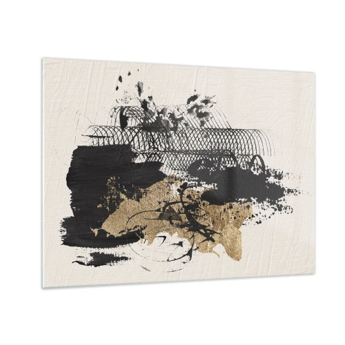 Quadro em vidro - Composição abstrata em preto e dourado sobre fundo claro - 70x50cm - Composição com paixão - Decoração de parede moderna para a sala de estar e quarto ARTTOR