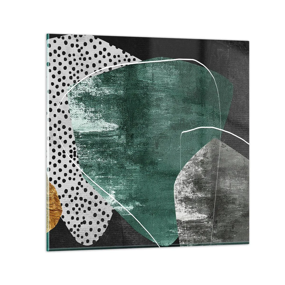 Quadro em vidro - Abstração colorida com folha de ouro - 50x50 cm