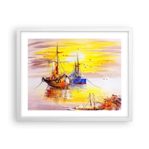 Pôster em moldura branca - Um merecido descanso no porto - 50x40 cm