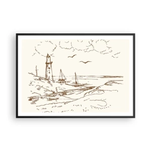 Pôster com moldura preta - Esboço das memórias do verão - 100x70 cm