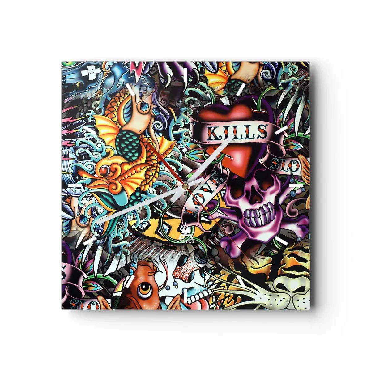 Relógio de parede - Relógio em vidro - O sonho do tatuador - 30x30 cm