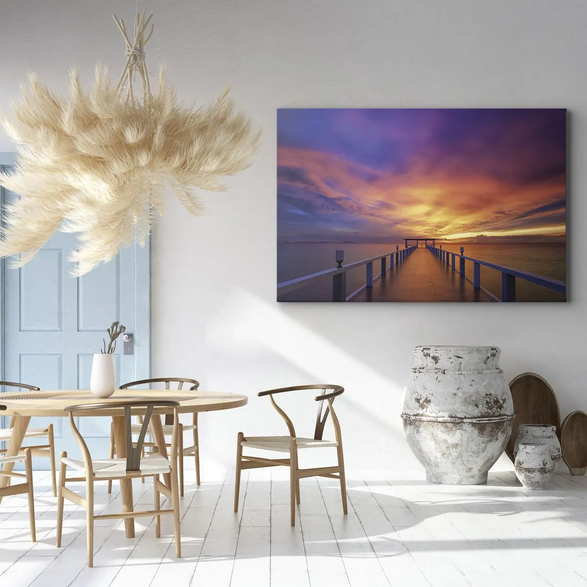 Quadro em tela - Um cais que leva ao mar durante o pôr do sol - 70x50cm - Sem fim - Decoração de parede moderna para a sala de estar e quarto ARTTOR