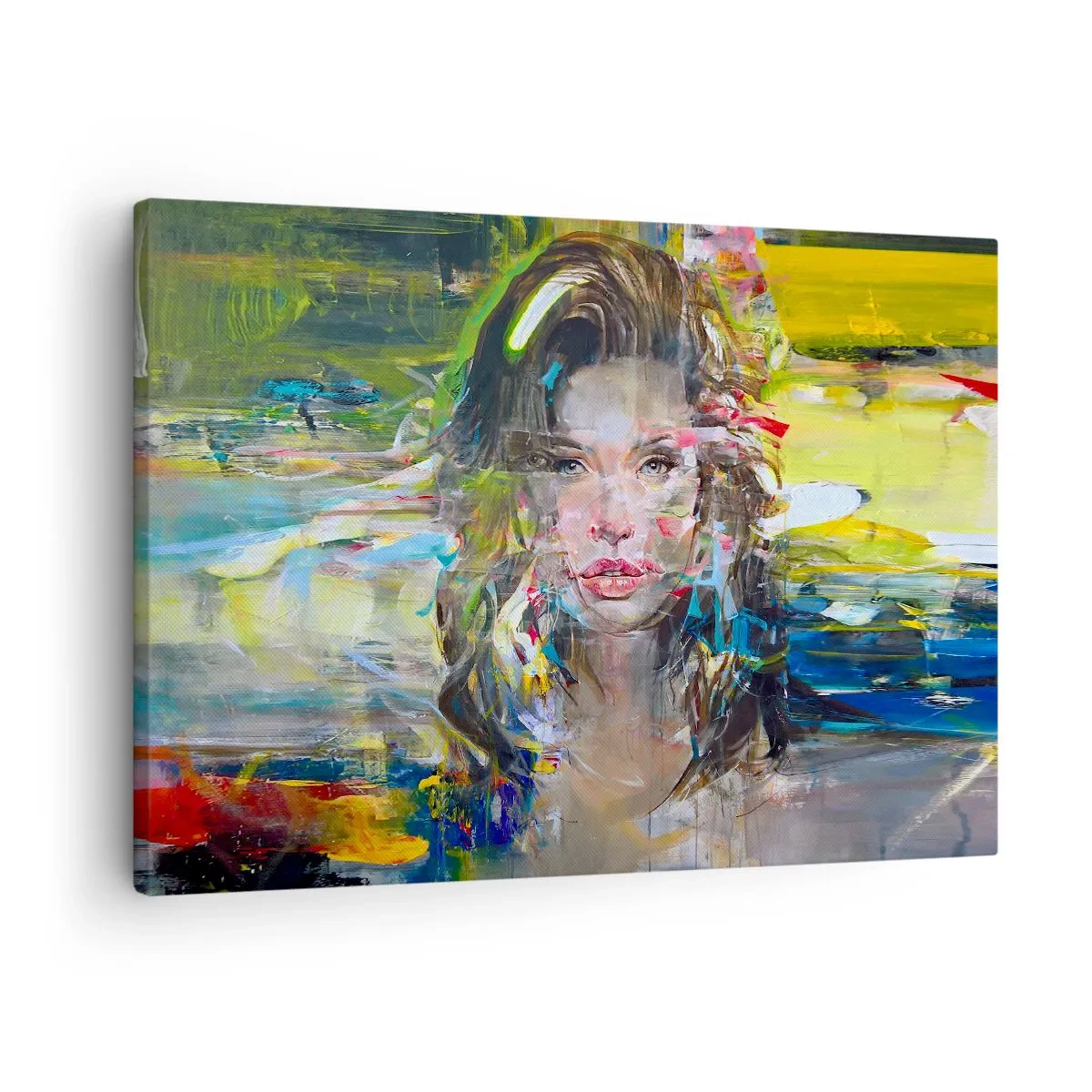 Quadro em tela - Retrato abstrato de uma mulher em cores intensas - 70x50cm - Atrás da cortina de ar - Decoração de parede moderna para a sala de estar e quarto ARTTOR