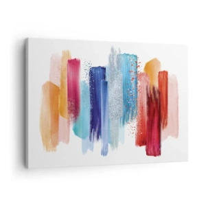 Quadro em tela - Pinceladas coloridas em um fundo branco - 70x50cm - Para cima e para baixo  - Decoração de parede moderna para a sala de estar e quarto ARTTOR