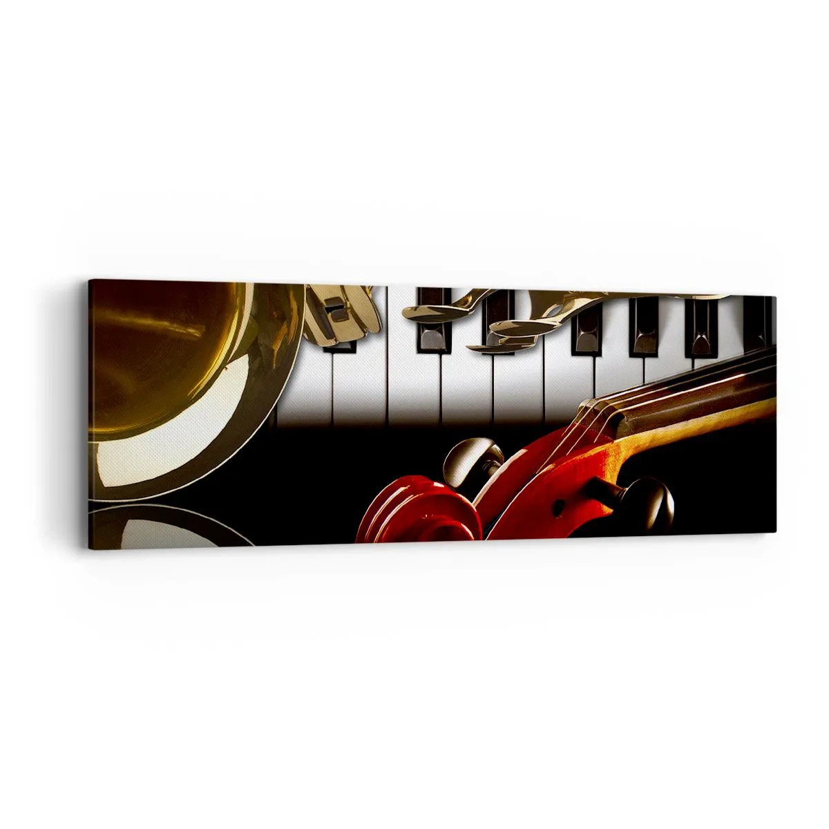 Quadro em tela - Metal, madeira e marfim - 90x30 cm