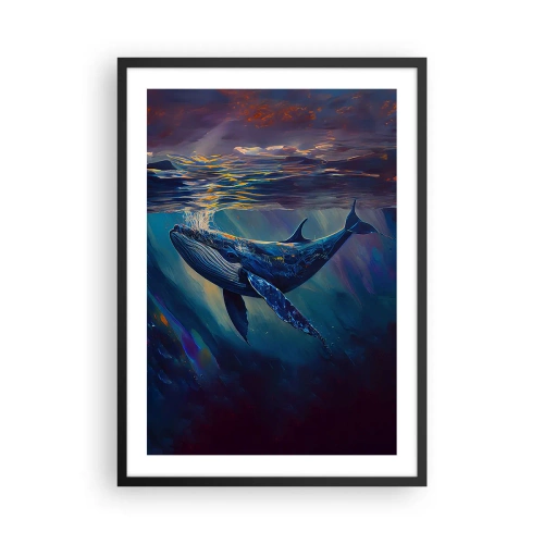 Pôster com moldura preta - Uma imagem sombria de uma baleia sob luz subaquática - 50x70cm - Bem vindo ao meu mundo - Decoração de parede moderna para a sala de estar e quarto ARTTOR