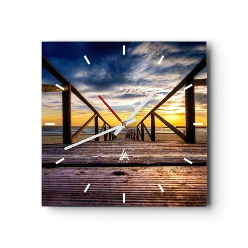 Relógio de parede - Relógio em vidro - Direto para a praia tranquila ao pôr do sol - 40x40 cm