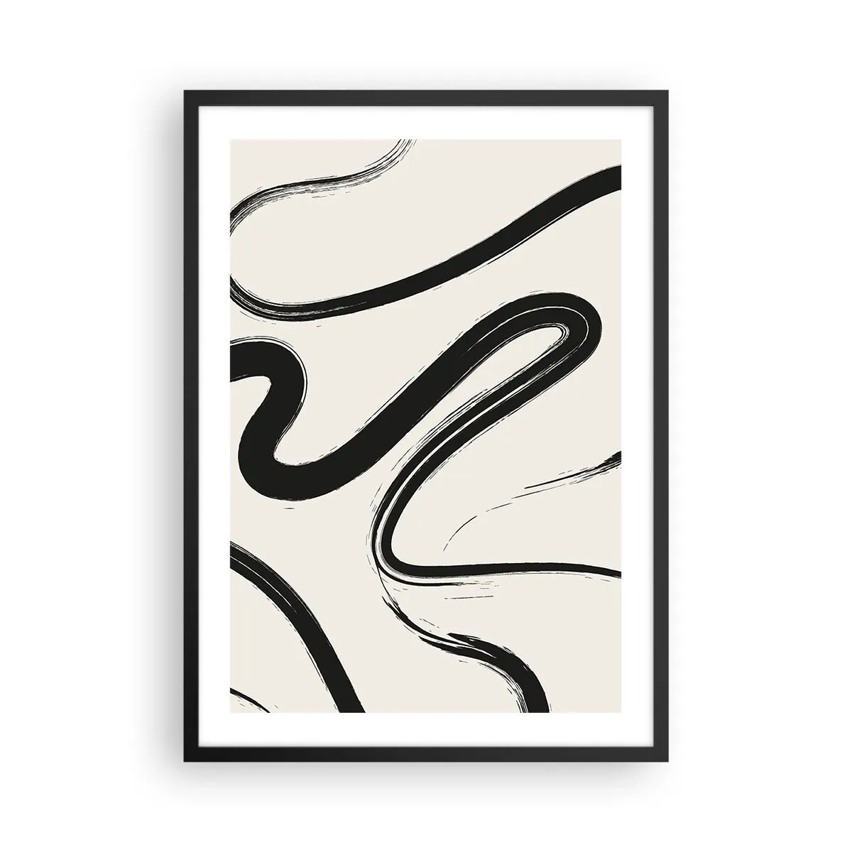 Pôster com moldura preta - Linhas pretas abstratas em um fundo claro - 50x70cm - Capricho preto e branco - Decoração de parede moderna para a sala de estar e quarto ARTTOR