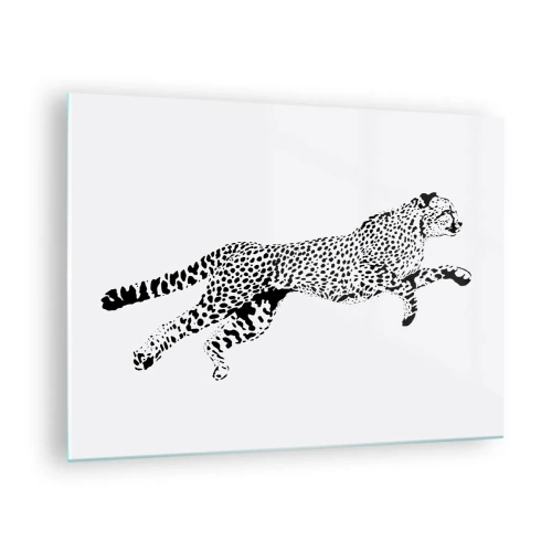 Quadro em vidro - Ilustração de uma chita saltadora - 70x50cm - O mais rápido da Terra - Decoração de parede moderna para a sala de estar e quarto ARTTOR