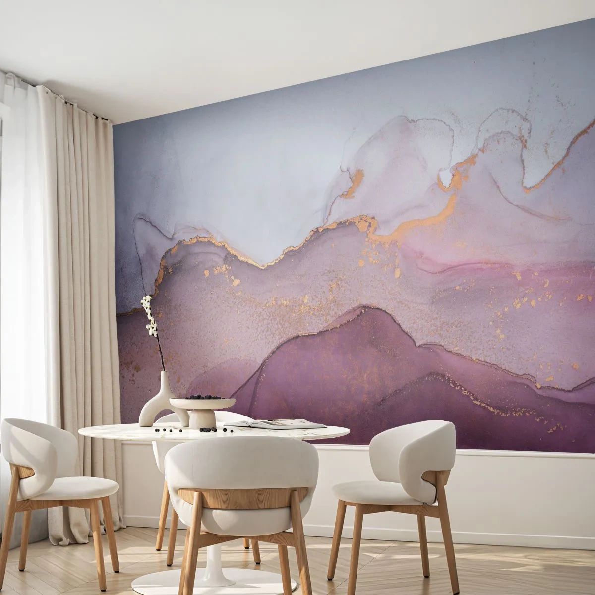 Papel de Parede Autocolante Deluxe Sticker - Ondas de lilás e roxo - Abstração, Pedaço, Arte Moderna. - 200x140 cm