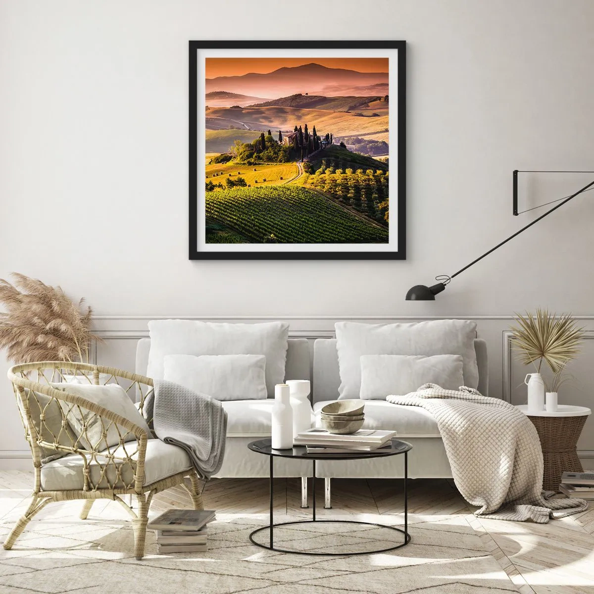 Pôster com moldura preta - Arcádia - Paisagem toscana - 30x30 cm