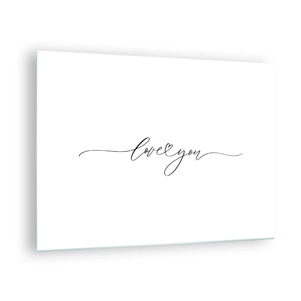 Quadro em vidro - Inscrição minimalista "Eu te amo" em fundo branco - 70x50cm - Preto e branco - Decoração de parede moderna para a sala de estar e quarto ARTTOR