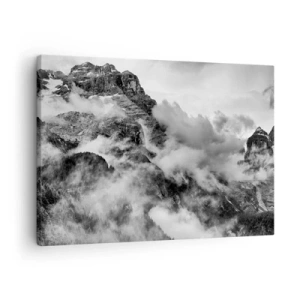 Quadro em tela - Vista em preto e branco de montanhas cercadas por nuvens - 70x50cm - Bonitas e cruéis - Decoração de parede moderna para a sala de estar e quarto ARTTOR