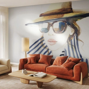 Papel de parede personalizado Premium Sand - Bem-vindo à Flórida - Rosto de mulher, Retrato de uma mulher, Moda