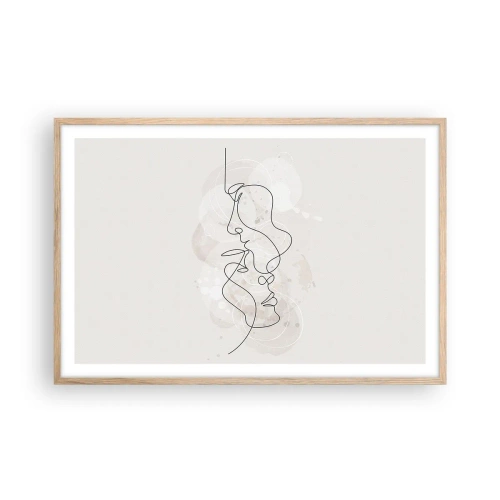 Pôster com moldura de carvalho claro - Emaranhados num abraço - 91x61 cm