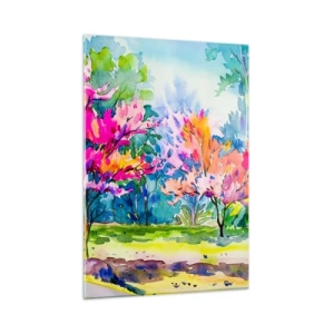 Quadro em vidro - Um jardim arco-íris no brilho da primavera - 50x70 cm