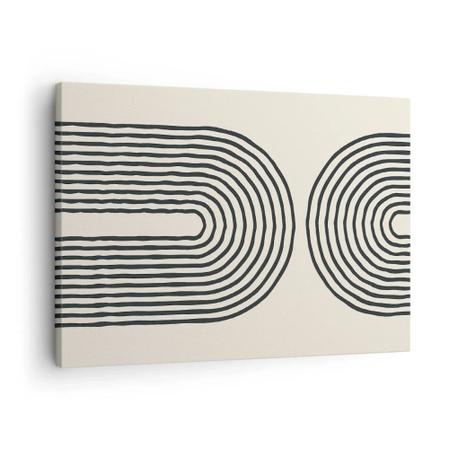 Quadro em tela - Padrão geométrico abstrato com linhas simétricas em um fundo claro - 70x50cm - Em um momento... - Decoração de parede moderna para a sala de estar e quarto ARTTOR