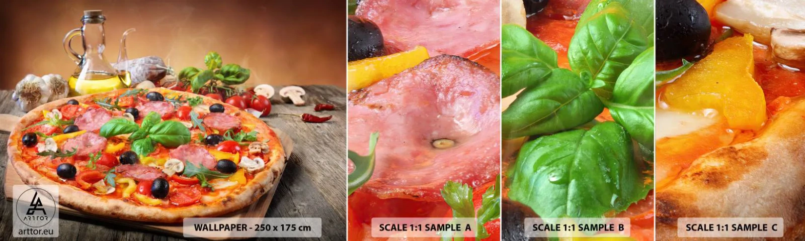 Amostra de papel de parede autocolante Deluxe Sticker - Com um sabor verdadeiramente italiano - Gastronomia, pizza, Itália - 100x30 cm