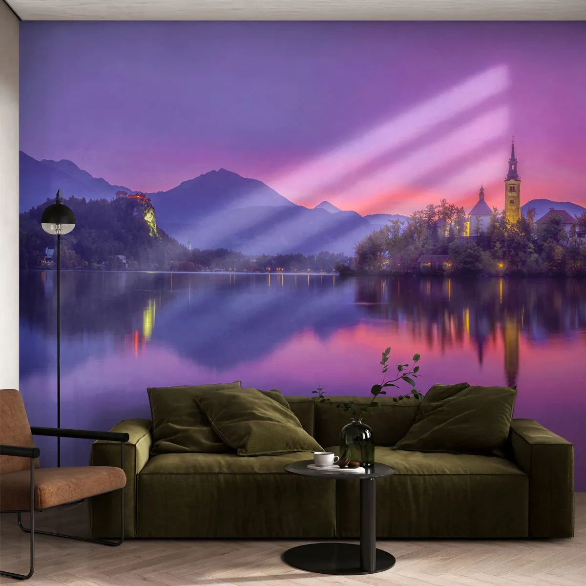 Papel de Parede Autocolante Deluxe Sticker - Ilha de conto de fadas ao anoitecer - Paisagem, Eslovênia, Ilha de Bled - 350x256 cm
