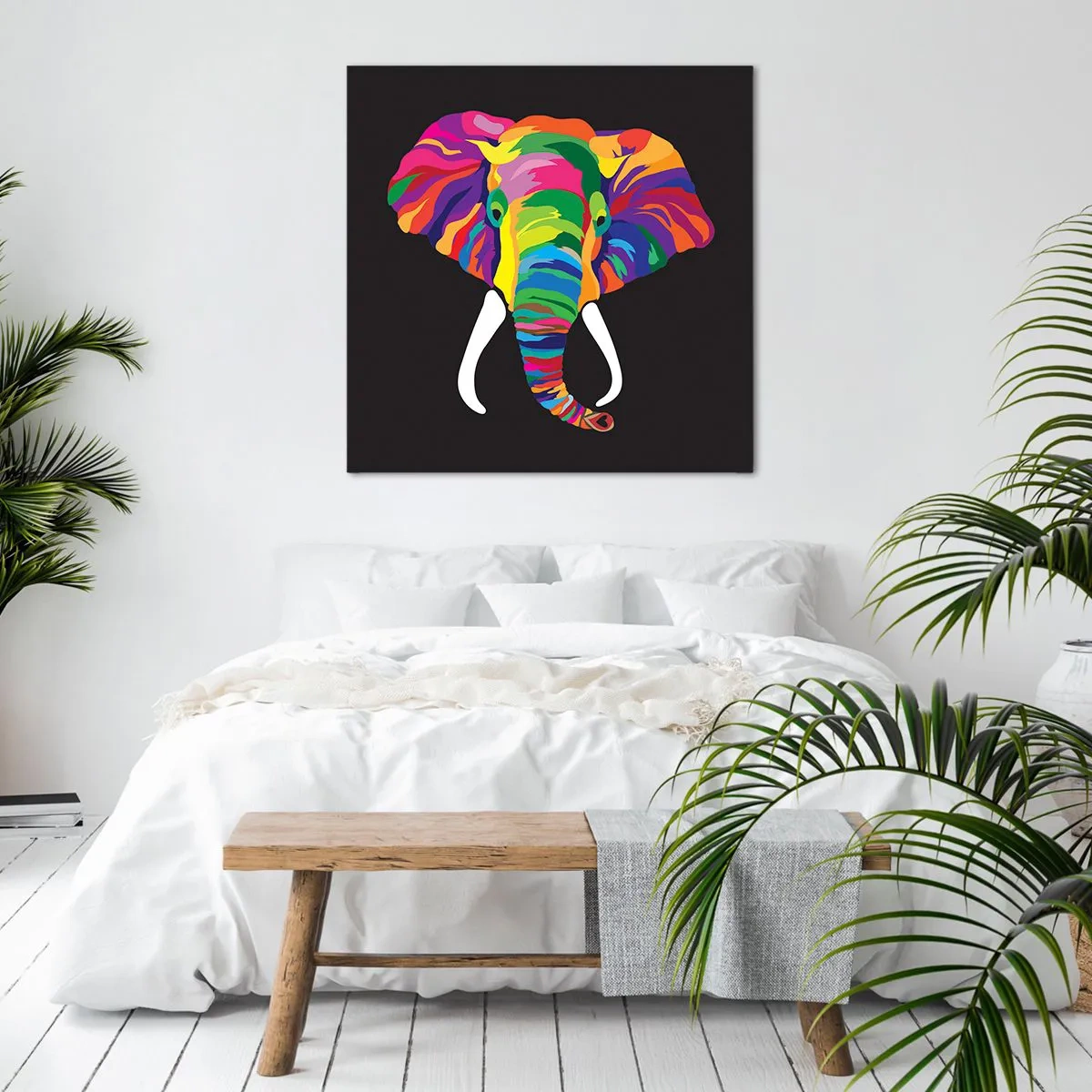 Quadro em tela - O elefante que adorava banhar-se no arco-íris - 70x70 cm