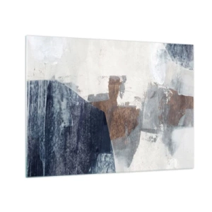 Quadro em vidro - Formas geométricas em azul, marrom e branco - 70x50cm - Formas azuis e marrons - Decoração de parede moderna para a sala de estar e quarto ARTTOR