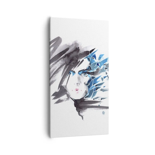Quadro em tela - Retrato sensual em cinza e azul - 55x100 cm