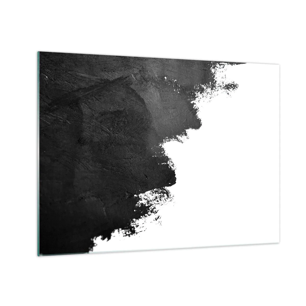 Quadro em vidro - Textura de tinta preta sobre fundo branco em estilo minimalista - 70x50cm - Elementos: terra - Decoração de parede moderna para a sala de estar e quarto ARTTOR