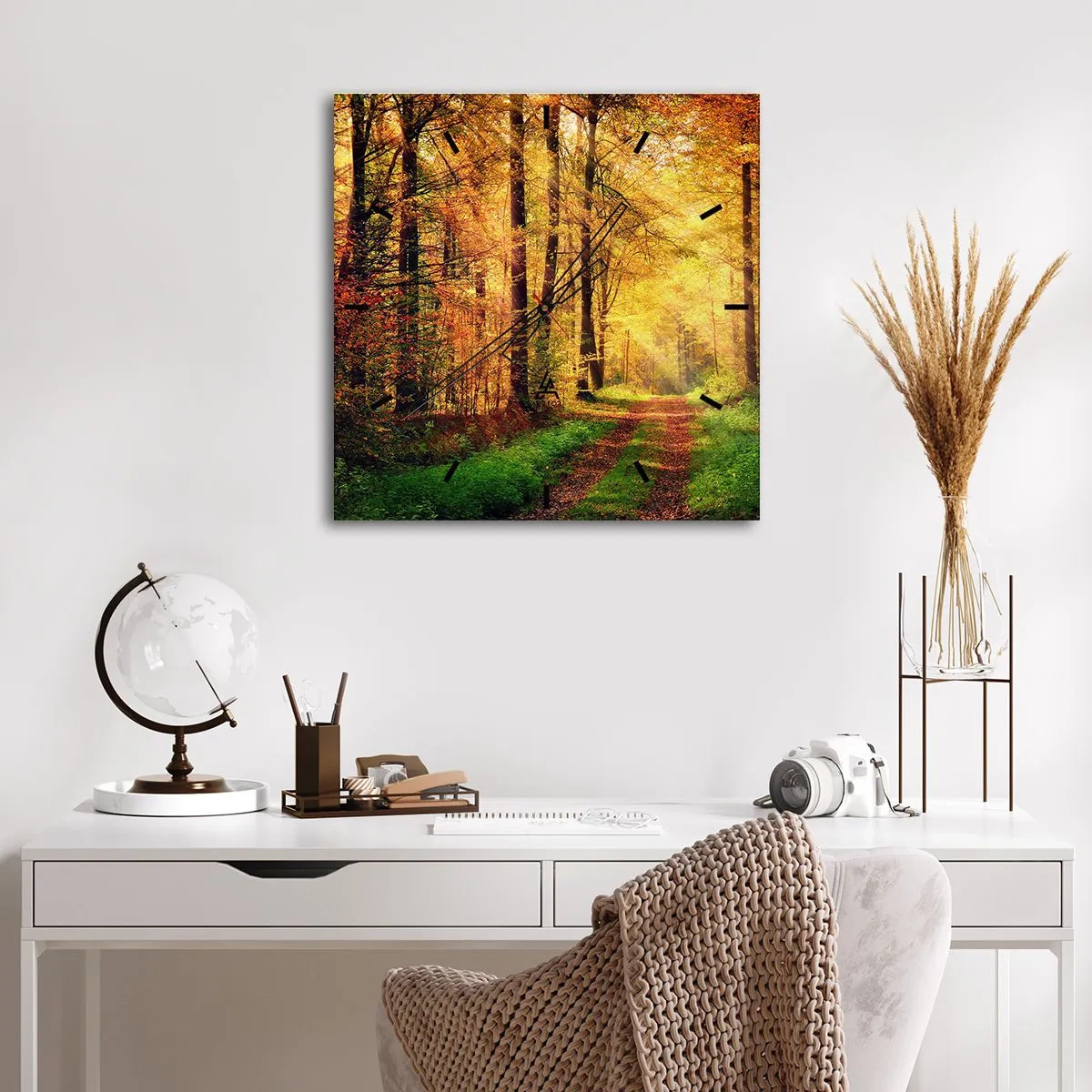 Relógio de parede - Relógio em vidro - Silêncio dourado da floresta - 40x40 cm