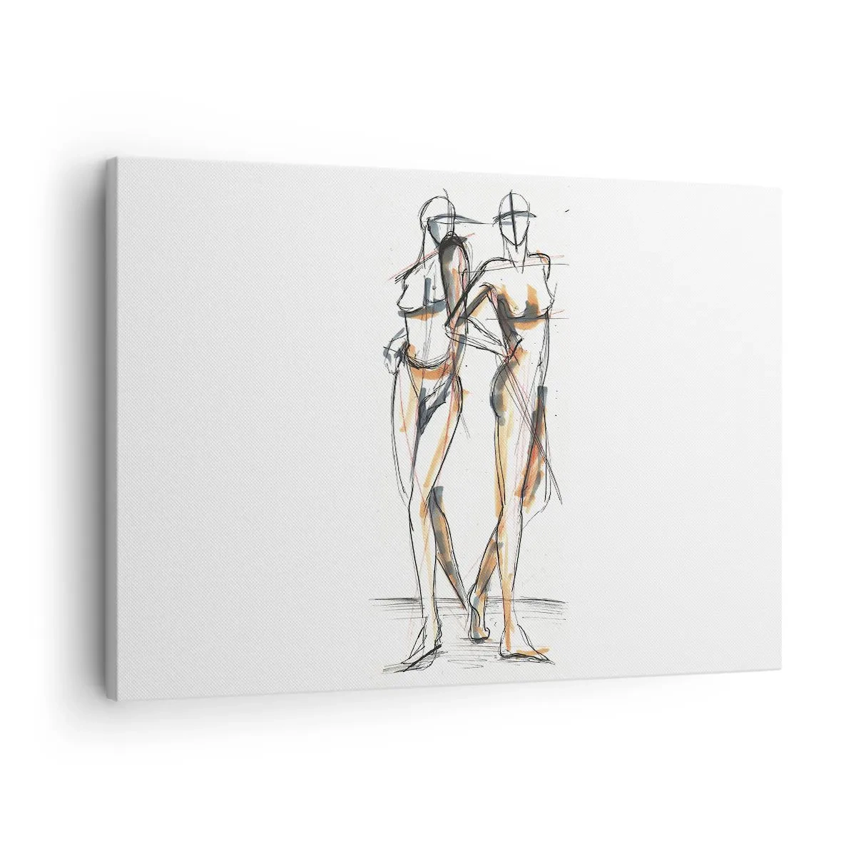 Quadro em tela - Esboço artístico de duas silhuetas em um fundo branco - 70x50cm - Um estudo do encanto - Decoração de parede moderna para a sala de estar e quarto ARTTOR